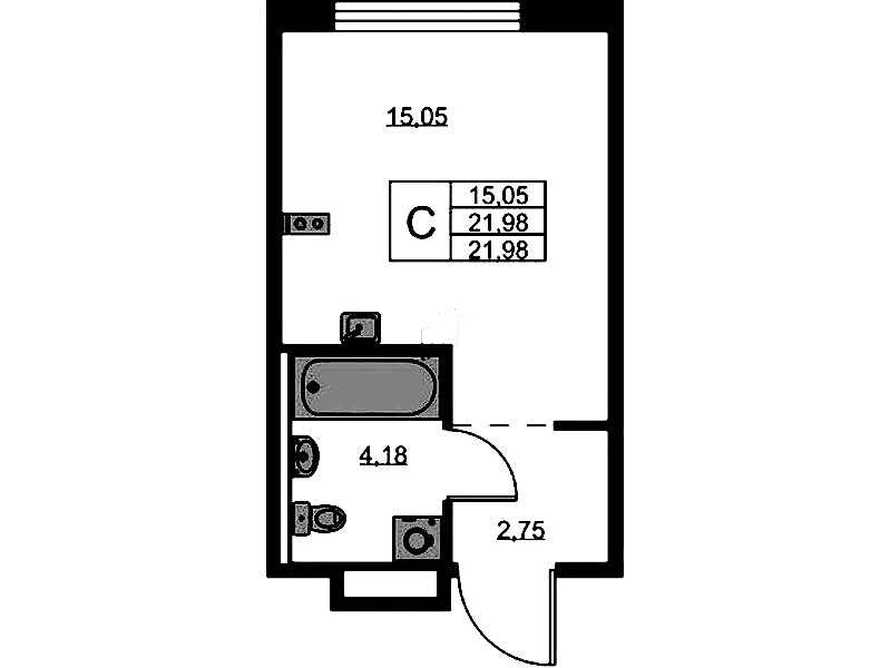 Квартира студия 21.98 м², 1/9 эт., ЖК «GloraX Новоселье»